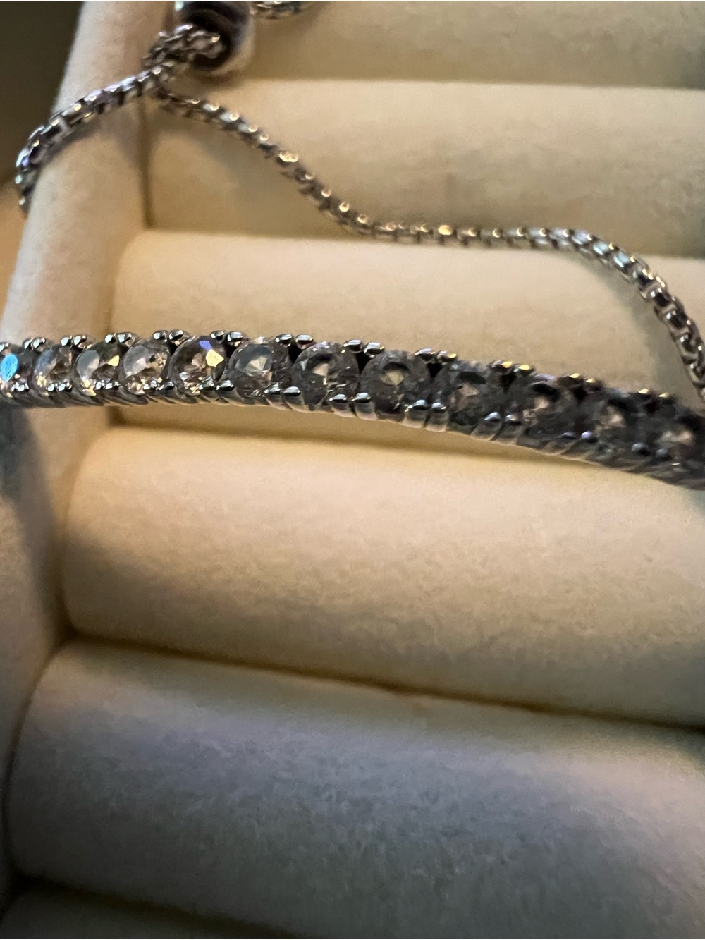 925 P*M GENUINE WHITE TOPAZ GEMSTONE BOLO TENNIS BAR BRACELET